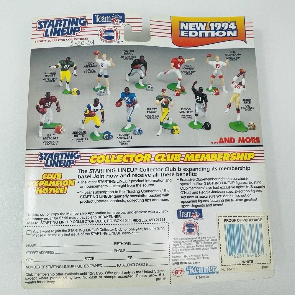 Lorenzo White Starting Lineup Football Figure 1994 Edition Houston Oilers NFL